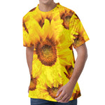 Yellow Sunflower Print Men's Velvet T-Shirt