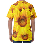 Yellow Sunflower Print Men's Velvet T-Shirt