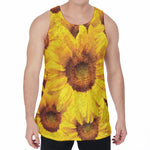Yellow Sunflower Print Men's Velvet Tank Top