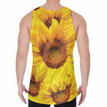 Yellow Sunflower Print Men's Velvet Tank Top