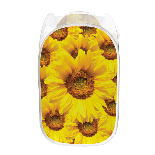 Yellow Sunflower Print Mesh Laundry Hamper