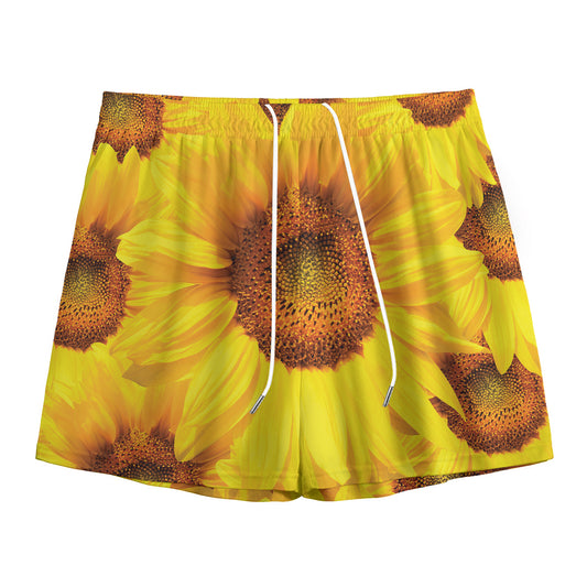 Yellow Sunflower Print Mesh Shorts
