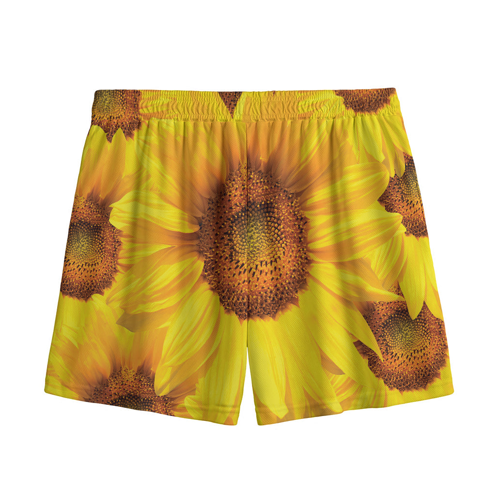 Yellow Sunflower Print Mesh Shorts