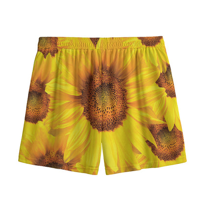 Yellow Sunflower Print Mesh Shorts