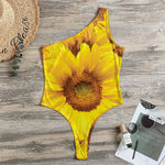 Yellow Sunflower Print One Shoulder Bodysuit