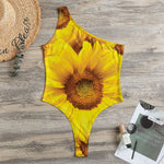 Yellow Sunflower Print One Shoulder Bodysuit
