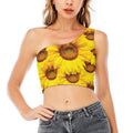 Yellow Sunflower Print One Shoulder Crop Top