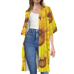 Yellow Sunflower Print Open Front Beach Cover Up