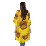 Yellow Sunflower Print Open Front Beach Cover Up