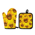 Yellow Sunflower Print Oven Mitt And Pot Holder Set