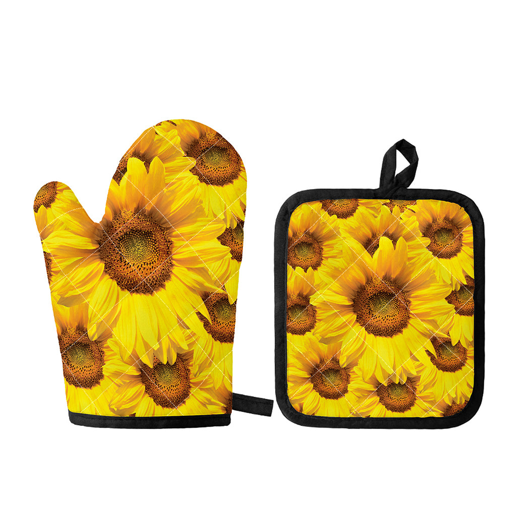 Yellow Sunflower Print Oven Mitt And Pot Holder Set