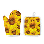 Yellow Sunflower Print Oven Mitt And Pot Holder Set