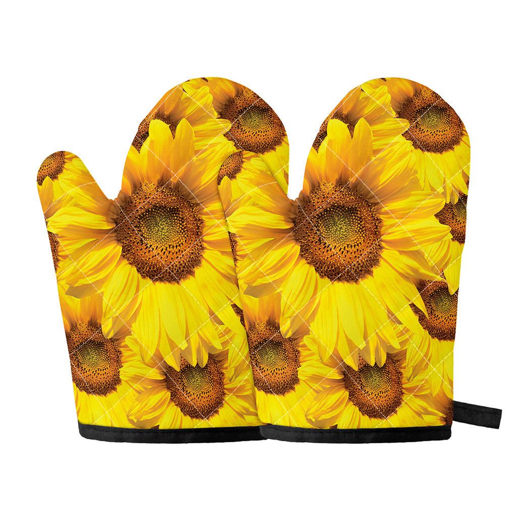 Yellow Sunflower Print Oven Mitts