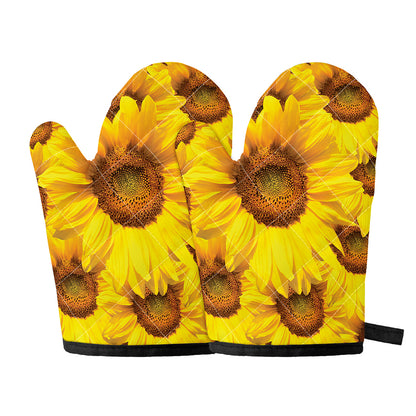 Yellow Sunflower Print Oven Mitts