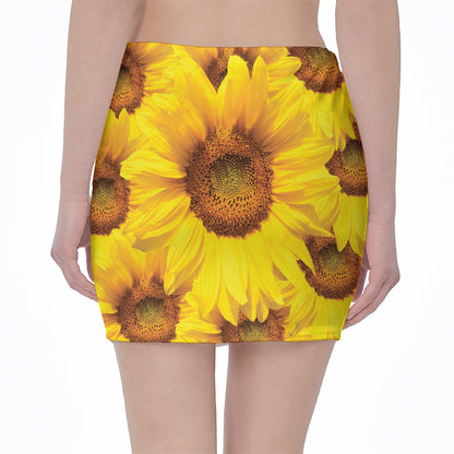 Yellow Sunflower Print Pencil Mini Skirt