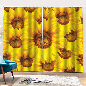 Yellow Sunflower Print Pencil Pleat Curtains