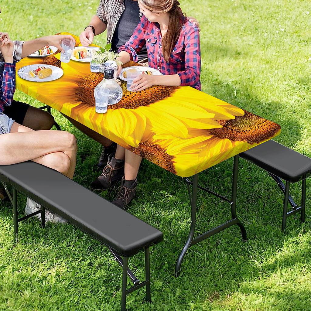 Yellow Sunflower Print Picnic Table Cover
