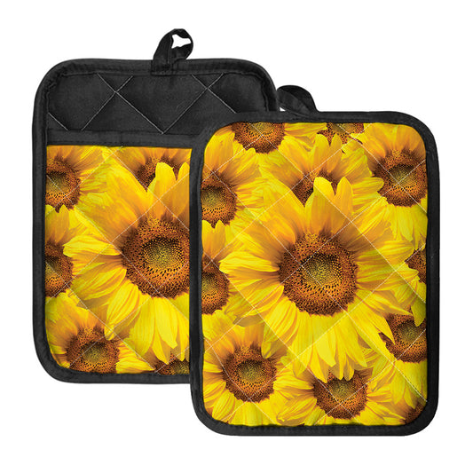 Yellow Sunflower Print Pot Holders With Pocket