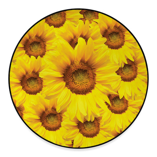 Yellow Sunflower Print Round Floor Mat