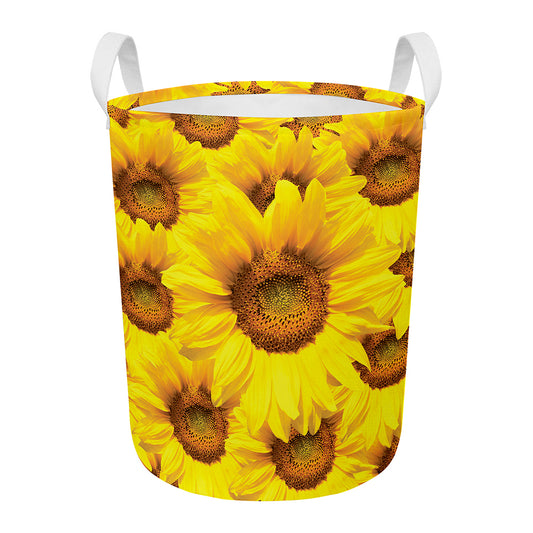 Yellow Sunflower Print Round Laundry Basket