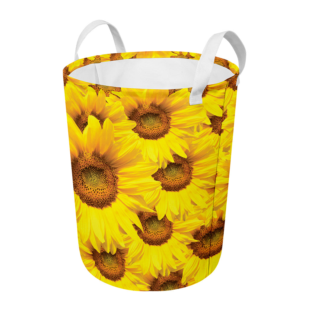 Yellow Sunflower Print Round Laundry Basket