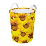 Yellow Sunflower Print Round Laundry Basket