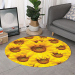 Yellow Sunflower Print Round Rug