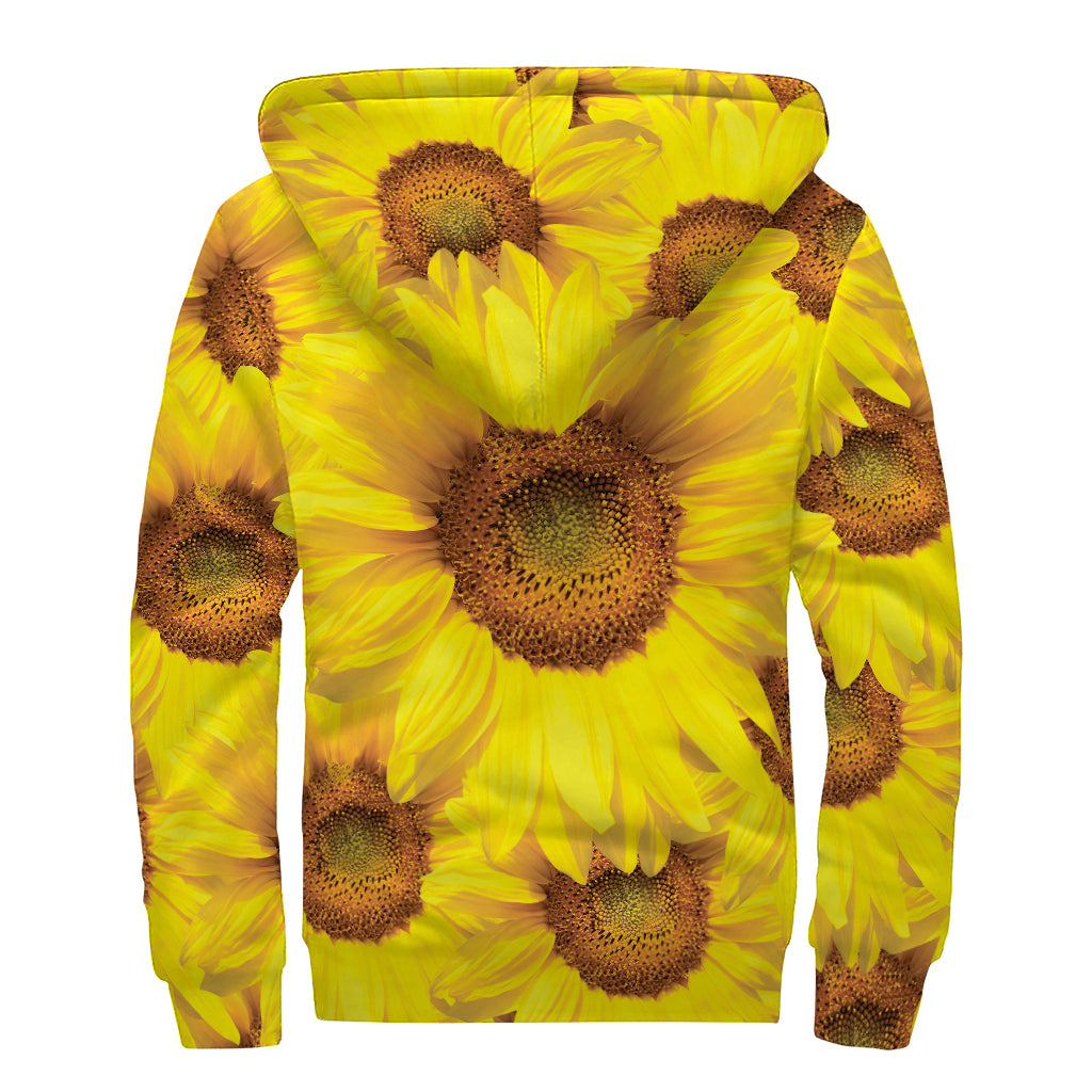 Yellow Sunflower Print Sherpa Lined Zip Up Hoodie