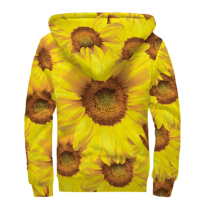 Yellow Sunflower Print Sherpa Lined Zip Up Hoodie