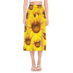Yellow Sunflower Print Side Slit Midi Skirt