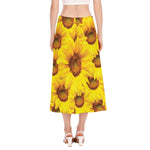 Yellow Sunflower Print Side Slit Midi Skirt