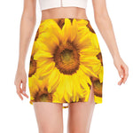 Yellow Sunflower Print Side Slit Mini Skirt