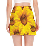 Yellow Sunflower Print Side Slit Mini Skirt