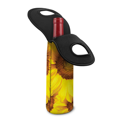 Yellow Sunflower Print Single Neoprene Wine Tote