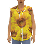 Yellow Sunflower Print Sleeveless Baseball Jersey