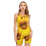 Yellow Sunflower Print Sleeveless One Piece Swimsuit