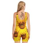 Yellow Sunflower Print Sleeveless One Piece Swimsuit