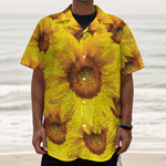 Yellow Sunflower Print Textured Short Sleeve Shirt
