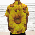 Yellow Sunflower Print Textured Short Sleeve Shirt