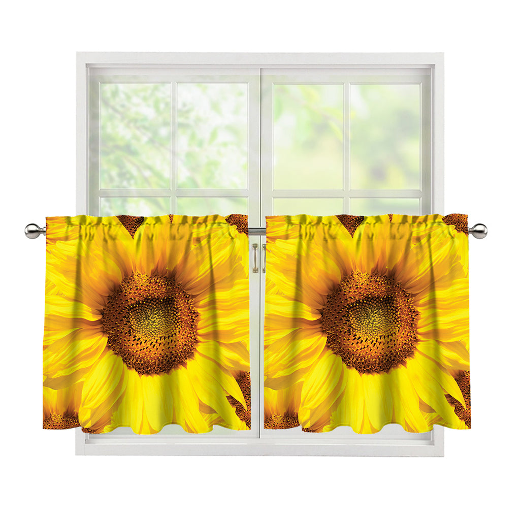 Yellow Sunflower Print Tier Curtains