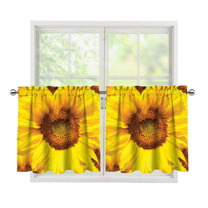 Yellow Sunflower Print Tier Curtains