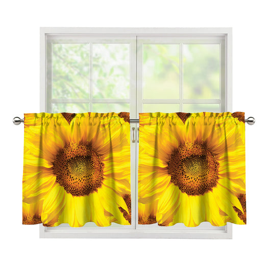 Yellow Sunflower Print Tier Curtains