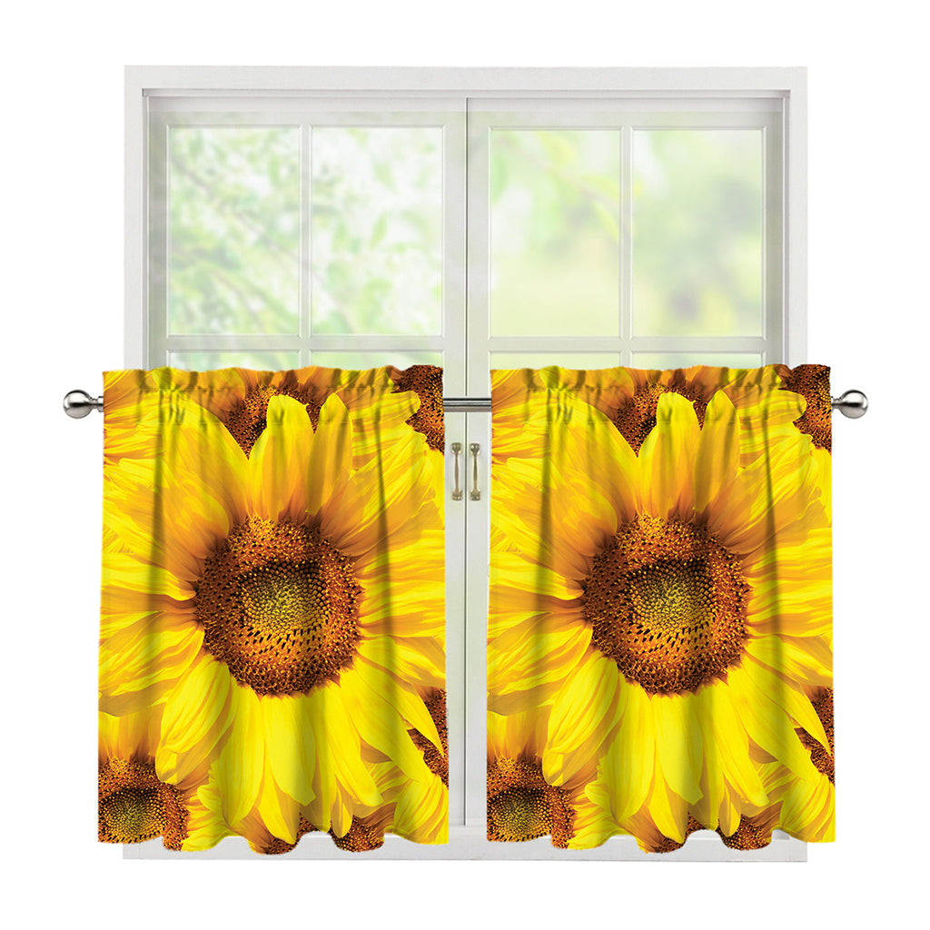 Yellow Sunflower Print Tier Curtains