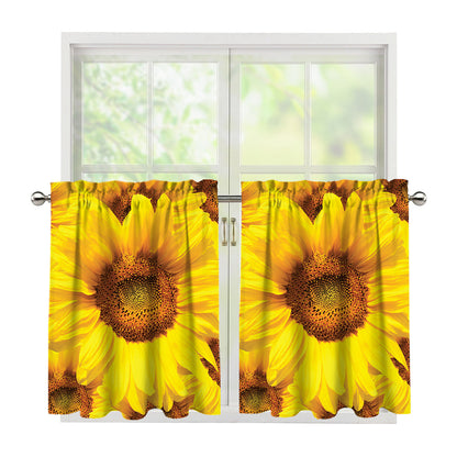 Yellow Sunflower Print Tier Curtains