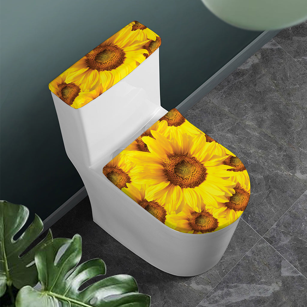 Yellow Sunflower Print Toilet Lid And Tank Cover Set