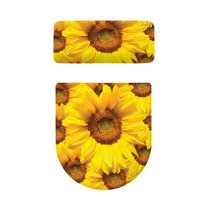 Yellow Sunflower Print Toilet Lid And Tank Cover Set