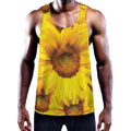 Yellow Sunflower Print Men's Workout Tank Top