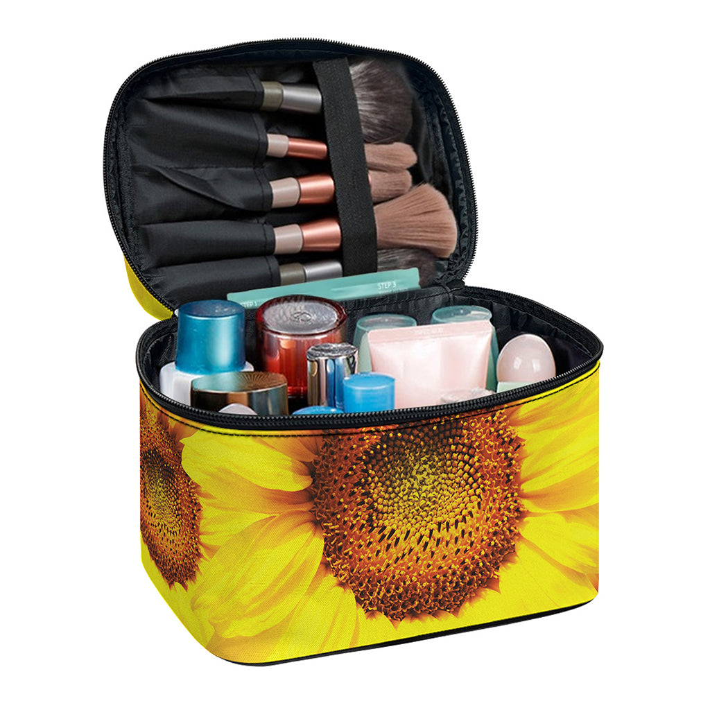 Yellow Sunflower Print Travel Makeup Bag