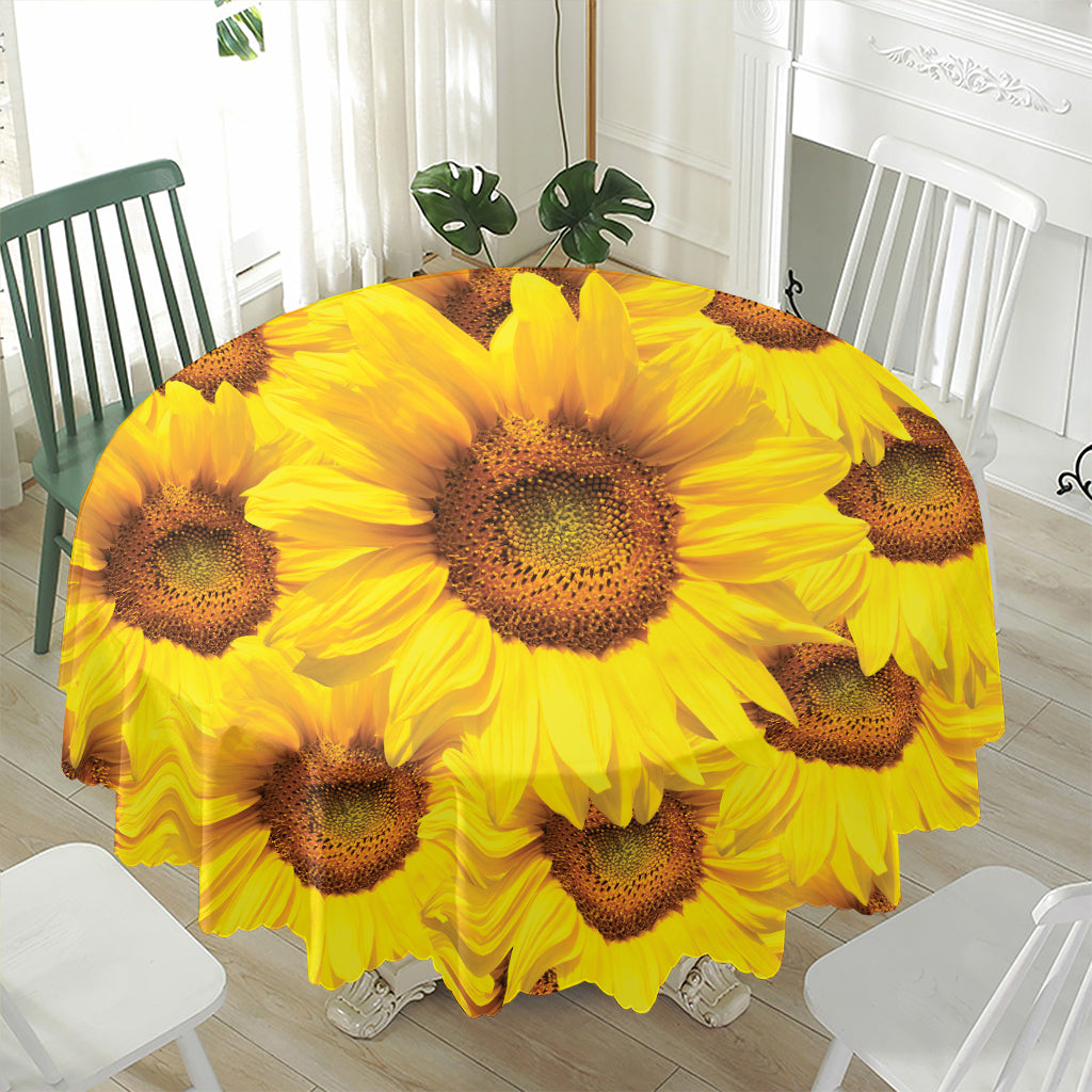 Yellow Sunflower Print Waterproof Round Tablecloth