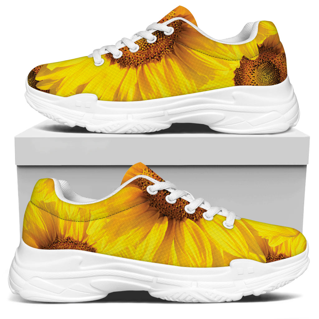 Yellow Sunflower Print White Chunky Shoes